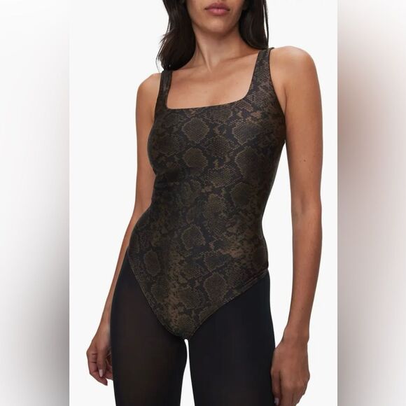 GOOD AMERICAN Shine Mocha Python Tank Bodysuit Size XS - Picture 1 of 11